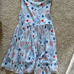 Girls' Light Blue Fireworks & Star Print Sleeveless Dress